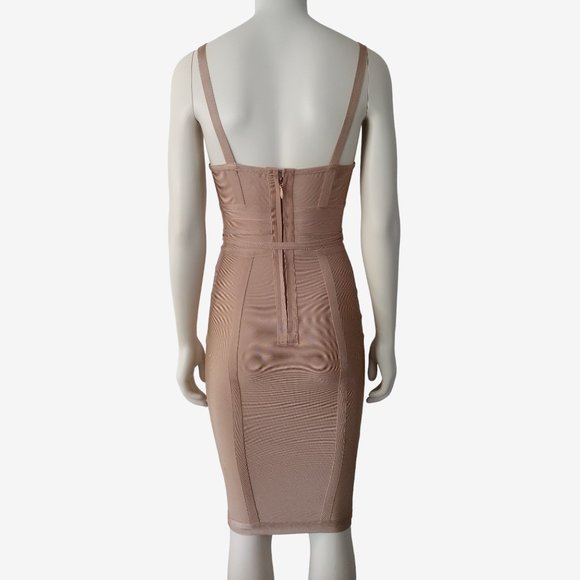 Fashion Nova Nude String Belt Sweetheart Neck Bodycon Bandage Dress - Picture 11 of 14